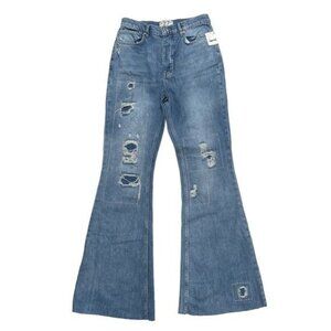 Free People Flare Jeans We The Free Distressed Jeans with Stitching Size 27 NWT